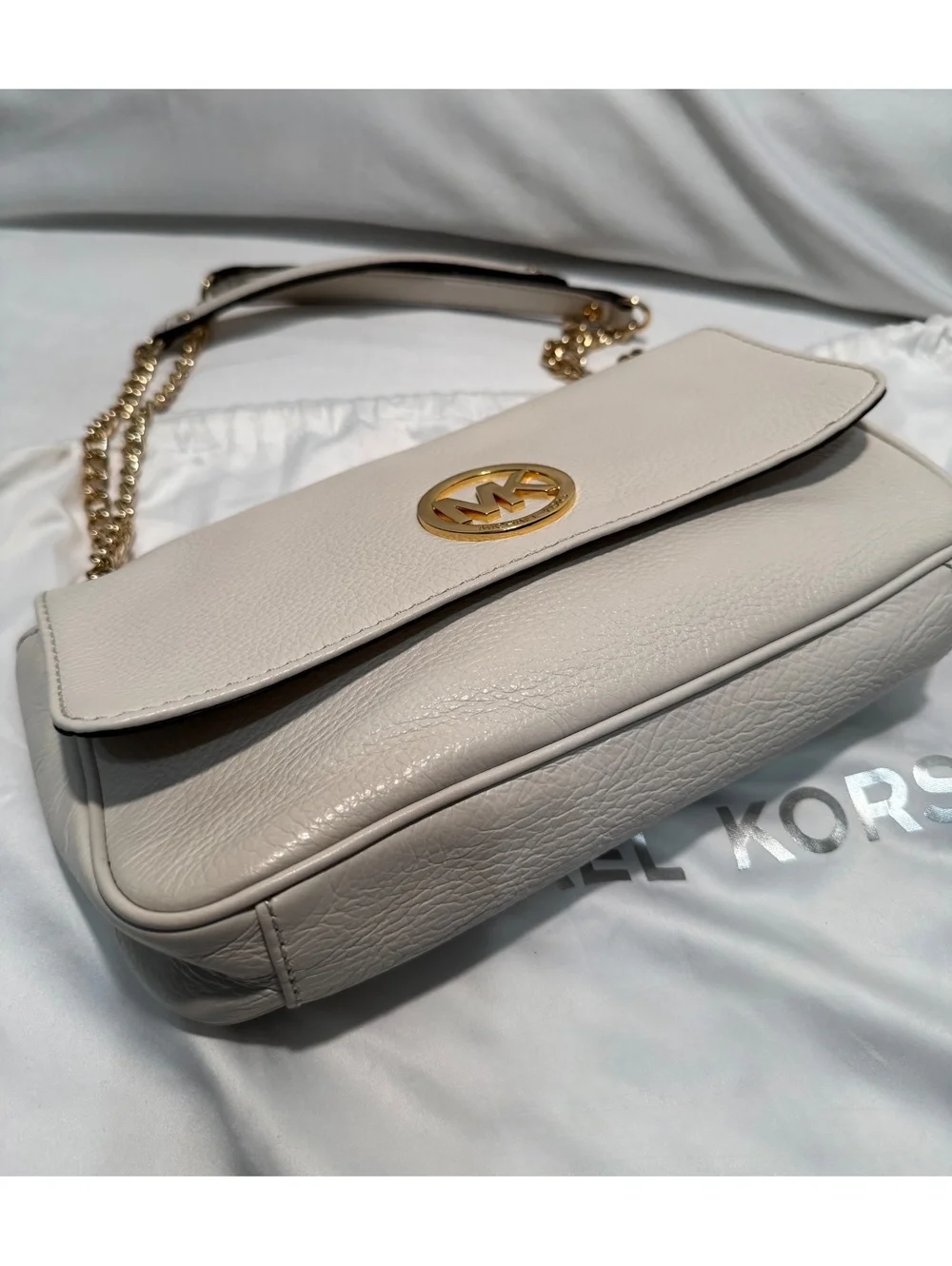 NWOT Michael Kors Fulton Small Flap Vanilla Cream Leather Chain Shoulder Bag